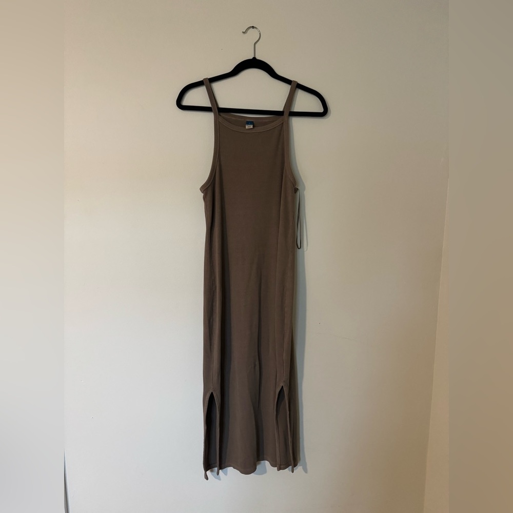 Old Navy Fitted long casual thin strap dress taupe nude color